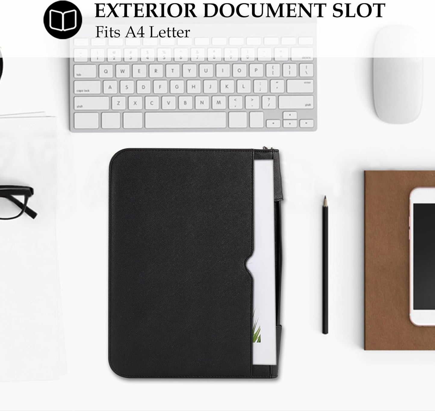 ProCase Portfolio Business Padfolio Folder with Zipper, Conference Meeting Executive File Legal Document Organizer with Pockets Letter Size A4 Writing Pad Notepad Padfolio -Black