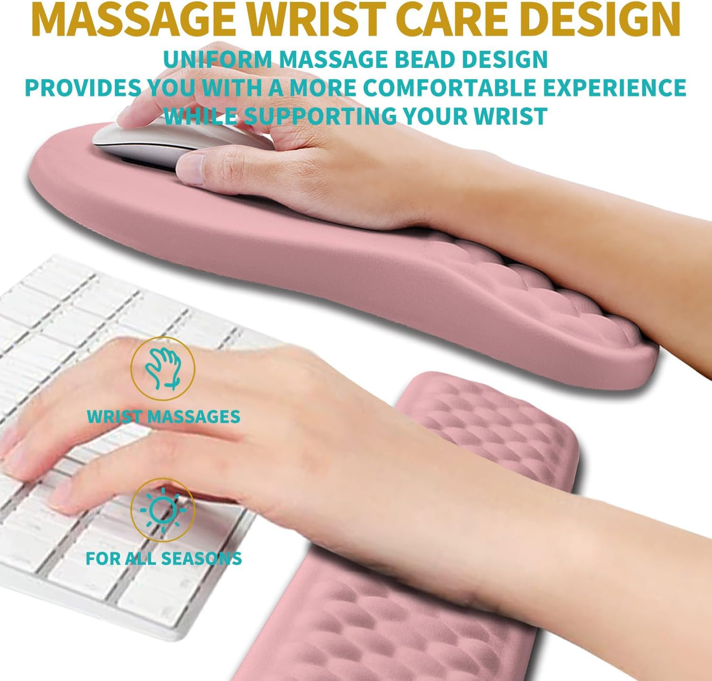 Hokafenle 2 in 1 Ergonomic Mouse Pad Wrist Support & Wrist Rest for Computer Keyboard Set, with Relieve Carpal Tunnel Pain Massage Bulge and Full Memory Gel Design (2In1 Set, Black)