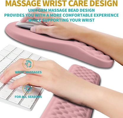 Hokafenle 2 in 1 Ergonomic Mouse Pad Wrist Support & Wrist Rest for Computer Keyboard Set, with Relieve Carpal Tunnel Pain Massage Bulge and Full Memory Gel Design (2In1 Set, Black)