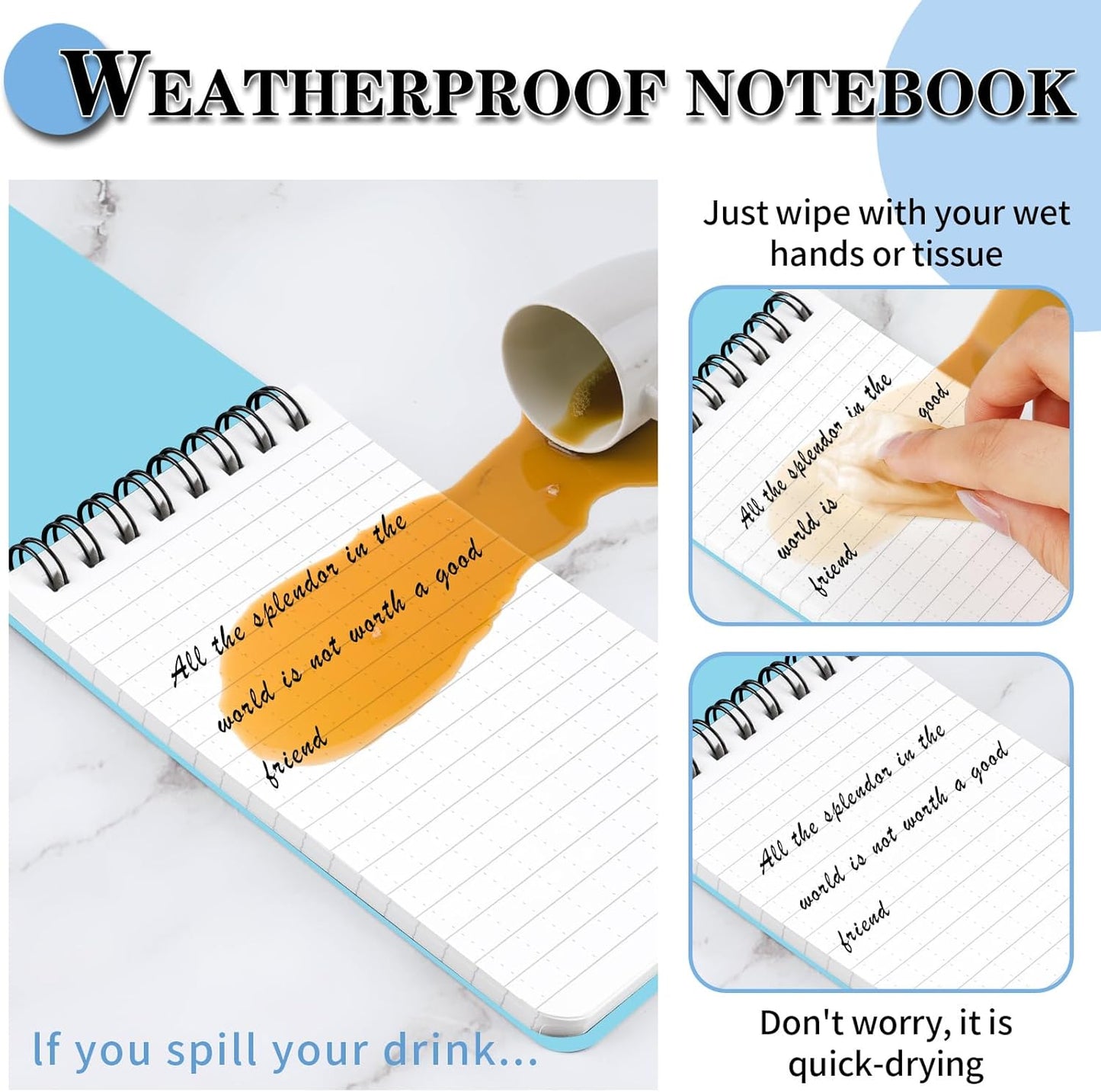COIDEA Waterproof Notebook, 4 Pack Top-Spiral Pocket Notepad, 3" x 5" Weatherproof NotePad, All Weather Police Pocket Notebook Little Memo Steno Note Pads for Outdoor Office School Recording, Black