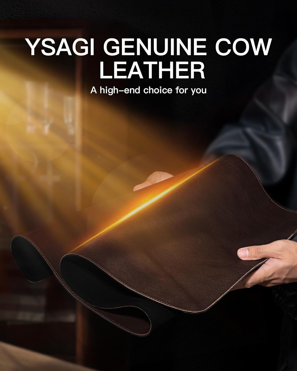 YSAGi Genuine Leather Desk Mat, 35.4"X17" Leather Desk Mat, Office Desk Pad, Thick Desk Pad with Stitched Line, Non-Slip Laptop Writing Pad with Rubber Base(Black, 35.4"X17")