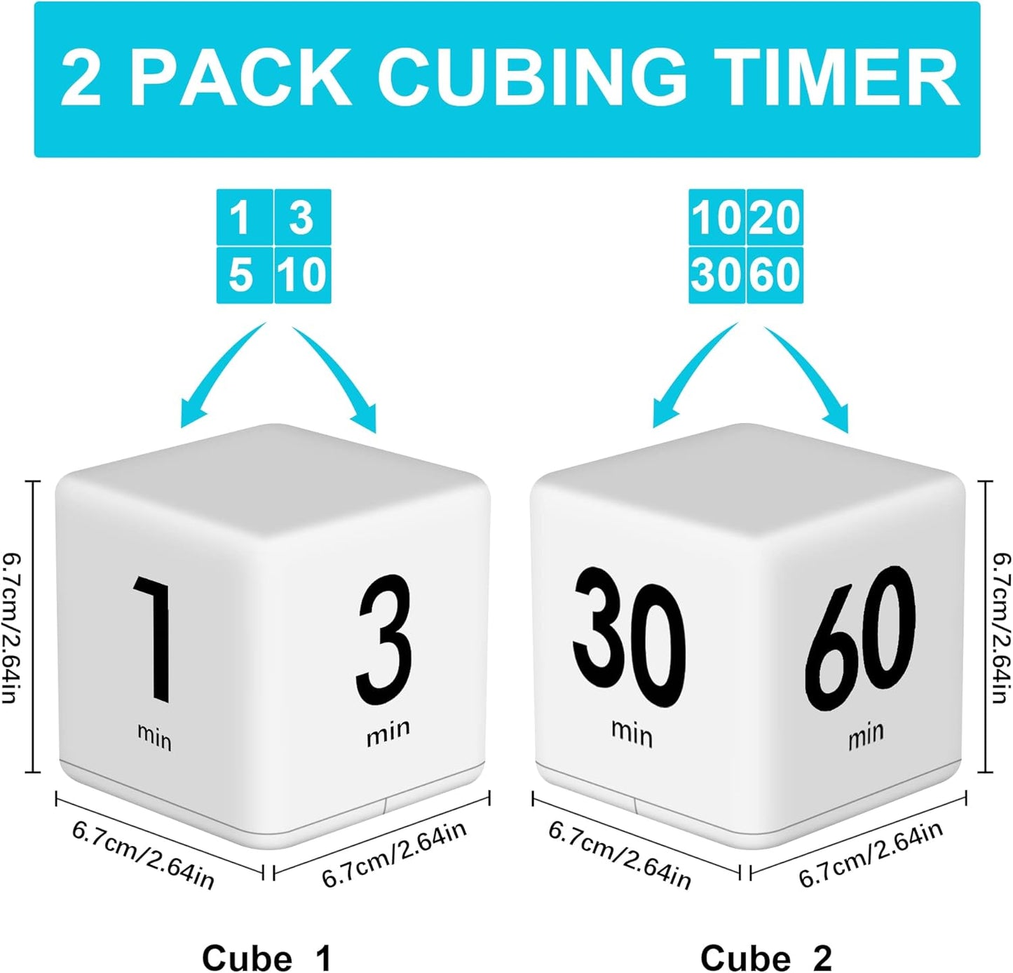 JOYIT Cube Timer 1 3 5 10 Minutes - Flip Countdown Visual Timer for Time Management, Kitchen, Workout, Study, Classroom, Office, Games