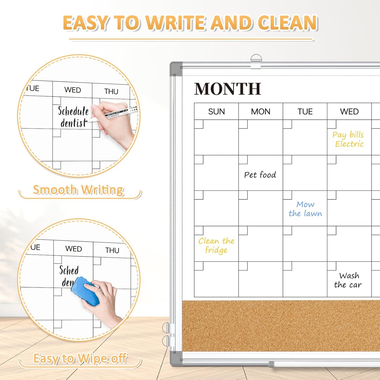 Weekly Calendar Dry Erase Whiteboard for Wall, 24"x18" Magnetic Weekly Planner White Board, Double Sided Hanging Daily Planning Board for Home, Office, School, Kitchen