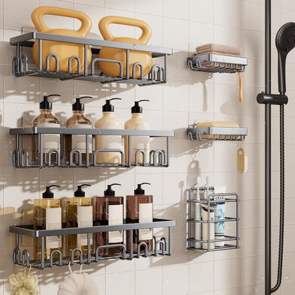 Veken Shower Caddy 6-Pack, Advanced Rustproof Design, No Drilling Adhesive Shelves, Rack with Soap Holder, Large Capacity Bathroom Organizers and Storage, Wall-Mounted Kitchen & Home Decor