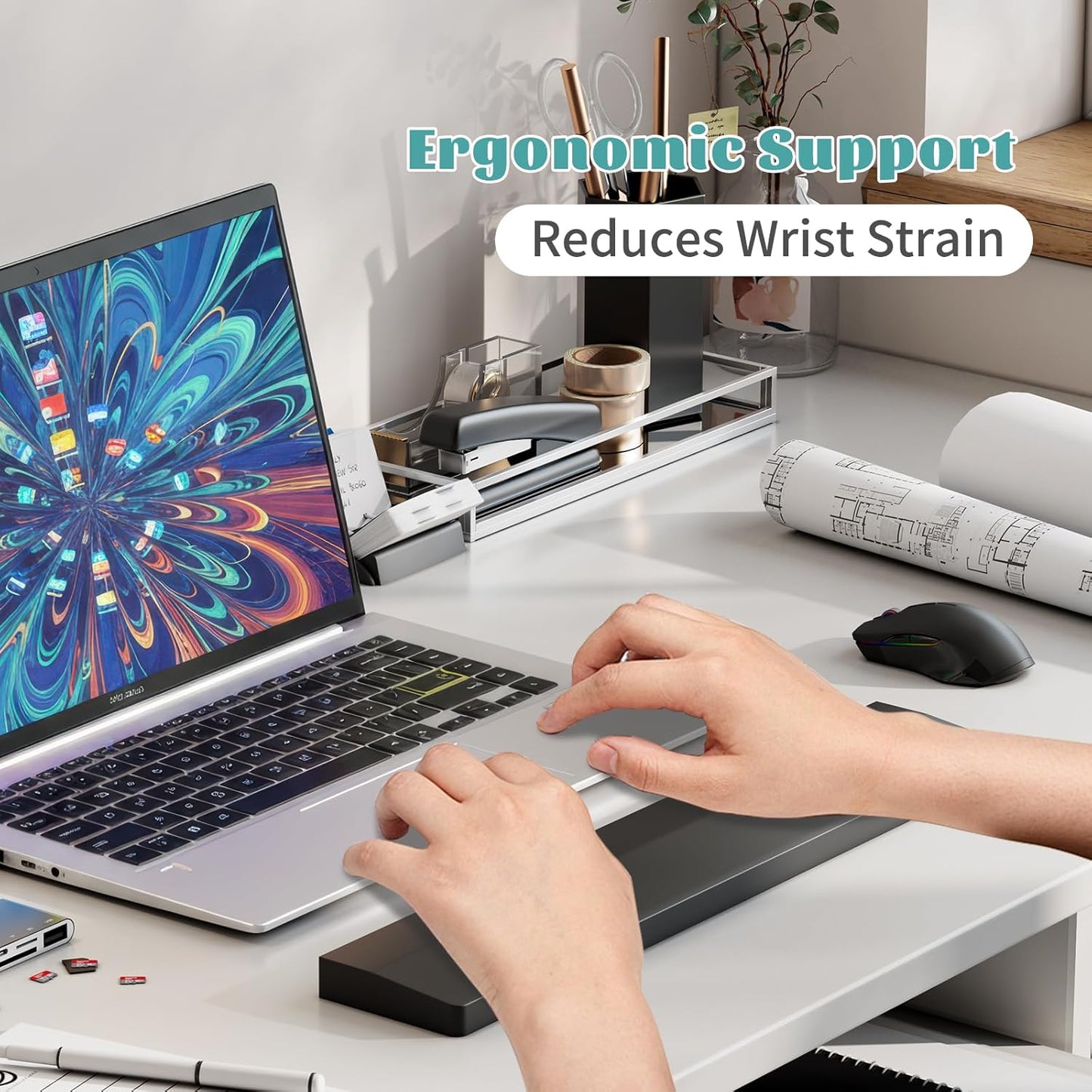 Wooden Wrist Rest, 11.8-inch Length and 22mm Thickness for Small Keyboard, Bamboo Wood Palm Rest, Ergonomic Design for Mechanical Gaming Keyboard