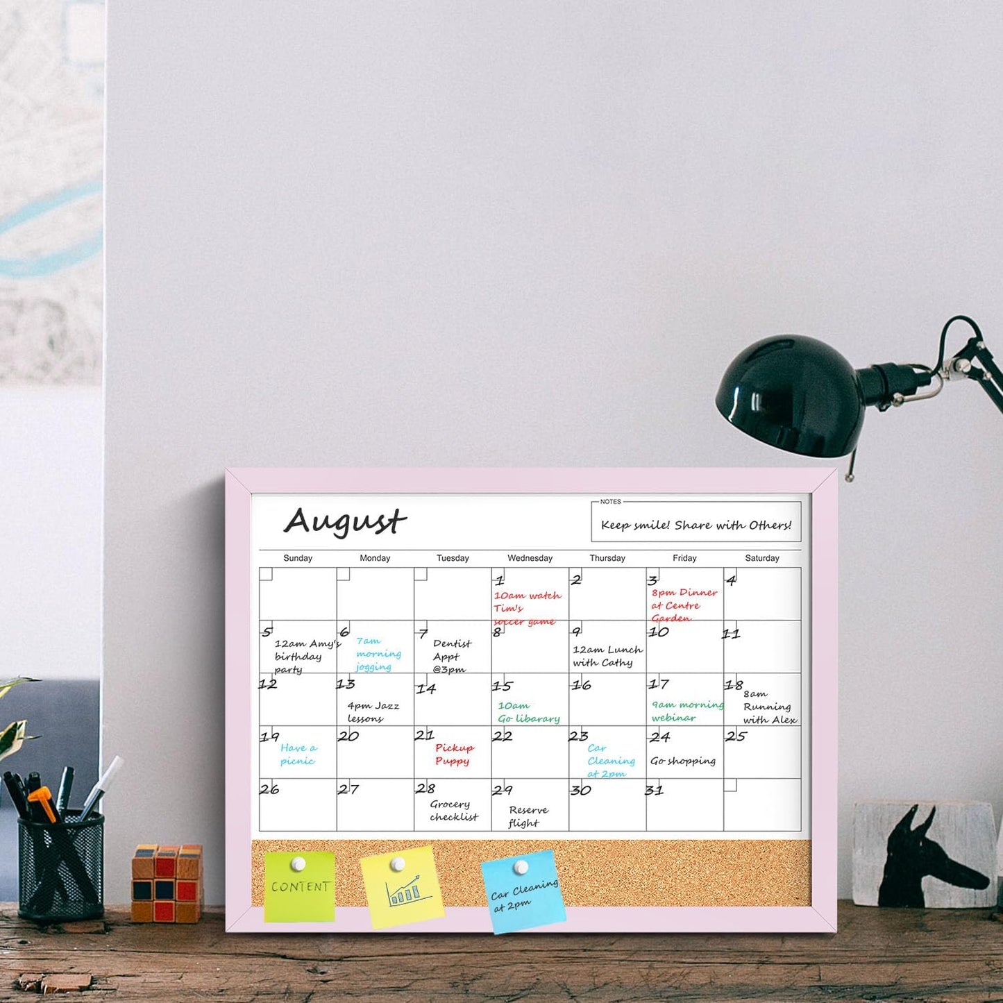 Calendar Whiteboard for Wall, TANKEE 17x13 Inches Whiteboard Calendar Cork Board Combo, Small Magnetic White Board with Wood Framed, Hanging Dry Erase Board for Kitchen Home Office School Planner