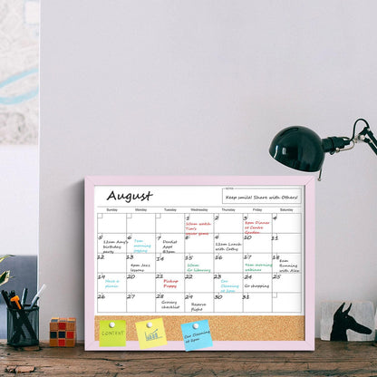 Calendar Whiteboard for Wall, TANKEE 17x13 Inches Whiteboard Calendar Cork Board Combo, Small Magnetic White Board with Wood Framed, Hanging Dry Erase Board for Kitchen Home Office School Planner