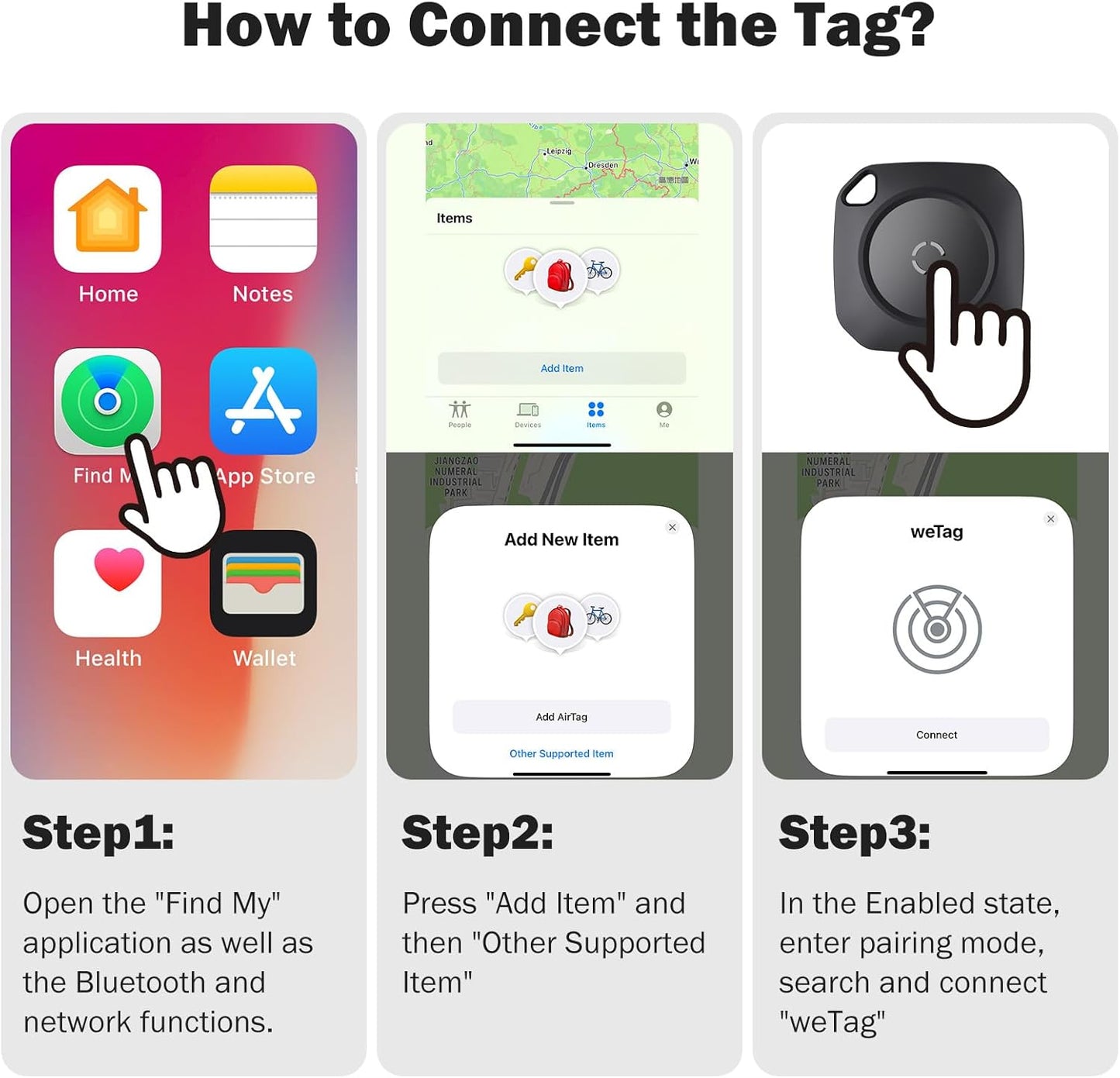 Air Tracker Tag-4 Pack, Smart Bluetooth Tracker Work with Apple Find My(iOS Only), Luggage Tracker Tag for Key, Luggage, Backpack, Suitcase, Replaceable Battery, weTag, Black