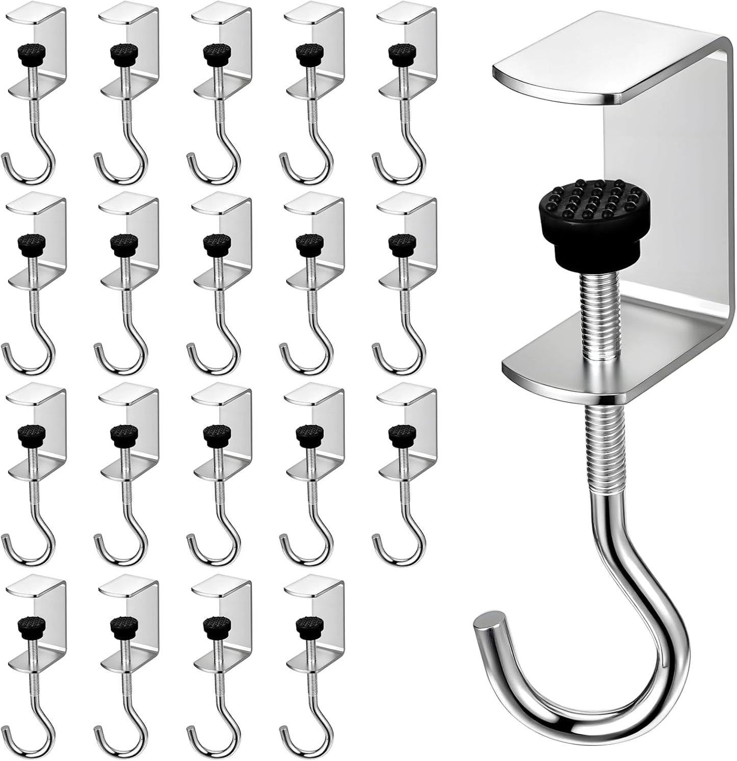 Kifmurase 20Pcs Heavy-Duty Purse Hooks for Table, High-Strength Stainless Steel Hanger, Adjustable Desk Hooks for Hanging Bags, Portable Purse Hanger Clip for Handbag, Backpack, Under Counter