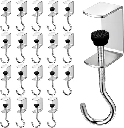 Kifmurase 20Pcs Heavy-Duty Purse Hooks for Table, High-Strength Stainless Steel Hanger, Adjustable Desk Hooks for Hanging Bags, Portable Purse Hanger Clip for Handbag, Backpack, Under Counter