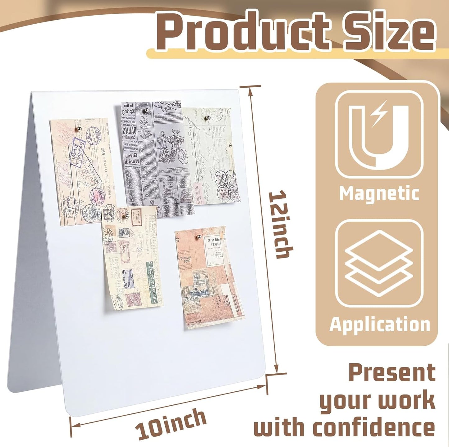 Leinuosen 1 Pcs 12 x 10 Inch Magnetic Bulletin Board Metal Magnet Board Magnet Display Stand for Tabletop Desktop Home Kitchen Office Decor (Black)