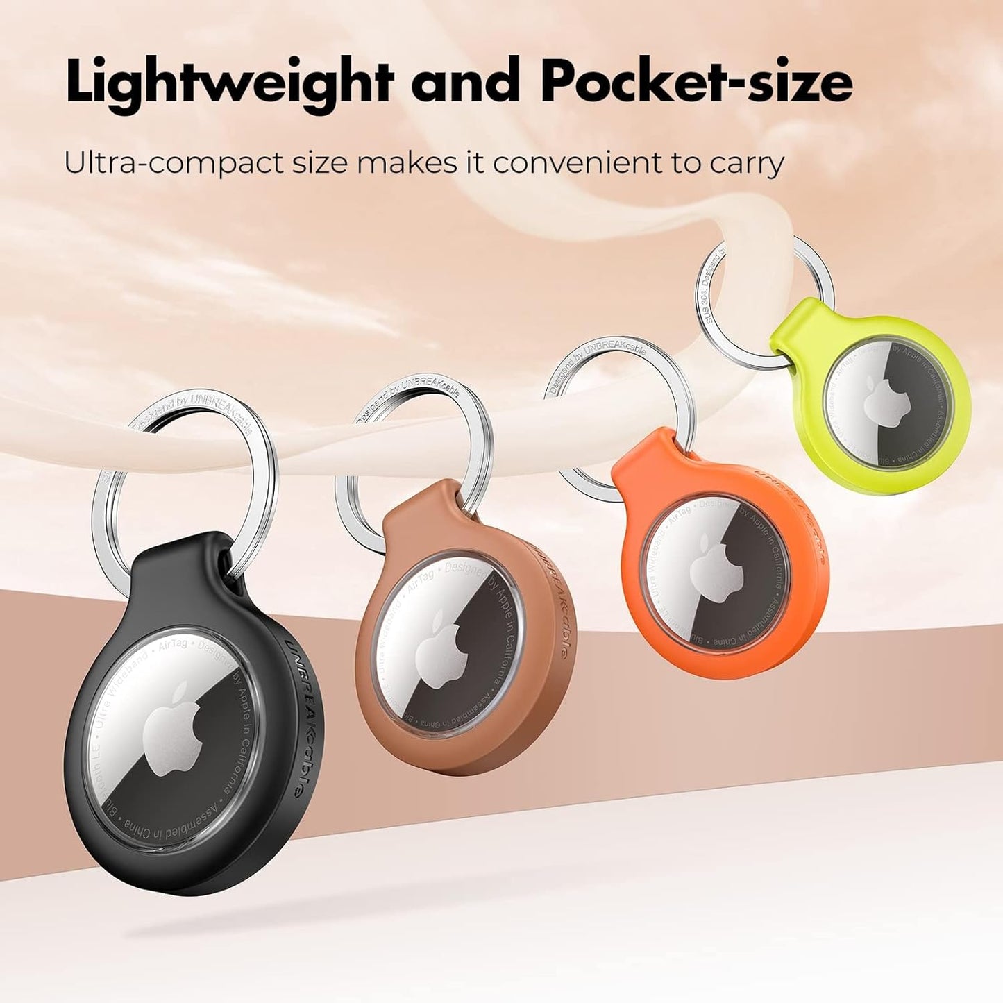 UNBREAKcable AirTag Holder for Apple - 4 Pack Air Tag Case [Fit Tightly Design] [Easy to Install] [Hold Securely] Waterproof TPU Protective Cover with Metal Keychain for Kids,Pet,Luggage,Backpack,Keys