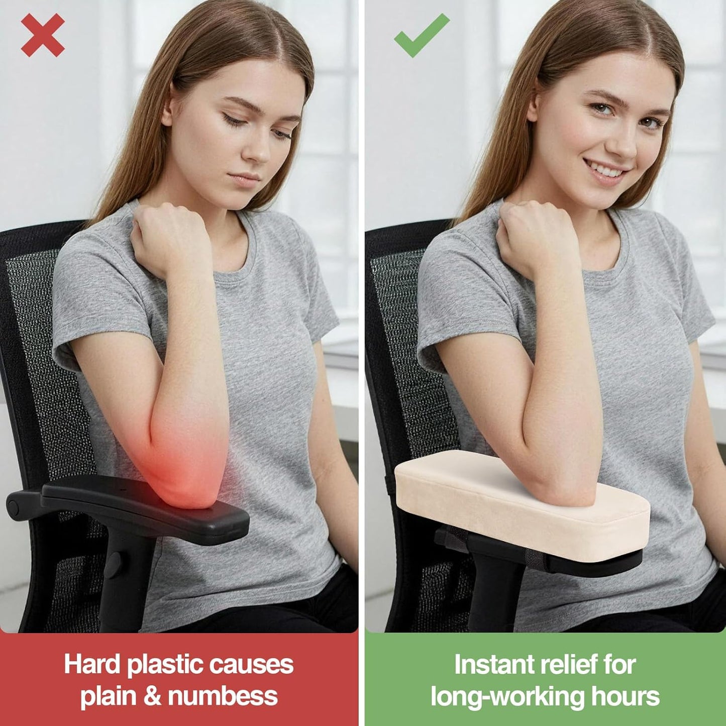 Smiry Ergonomic Office Chair Armrest Pads, Memory Foam Arm Rest Covers, Non-Slip Armrest Cushion with Adjustable Buckles and Straps, Elbow Relief for Desk, Gaming & Wheelchair (Black, Set of 2)