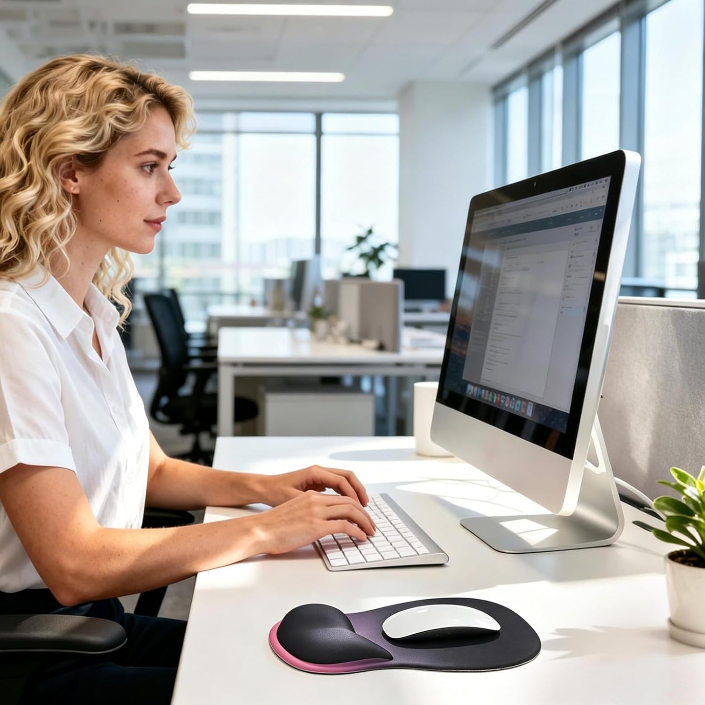 EooCoo Ergonomic Mouse Pad with Gel Wrist Rest Support, Middle Concave Design for Natural Wrist Alignment, Non-Slip Base Mousepad for Laptop, Computer, Office Desk Accessories, Carpal Tunnel Syndrome
