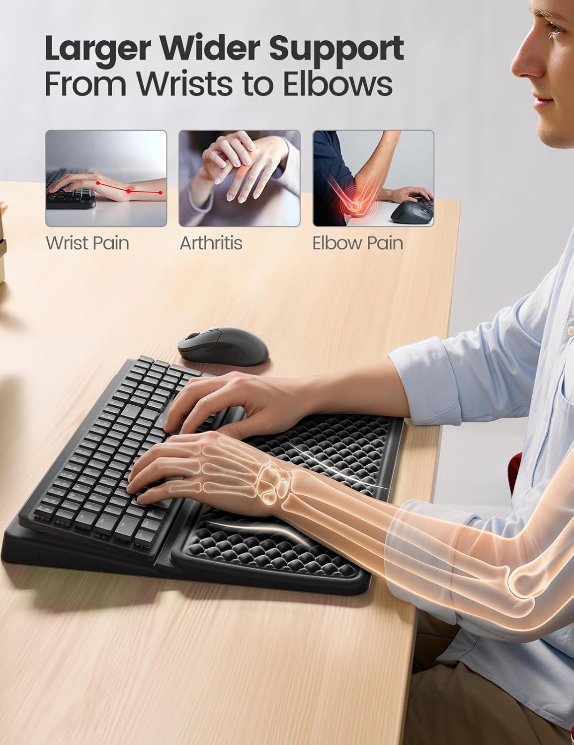 Vaydeer Wrist Rest with Keyboard Stand, Computer Wrist Support Pad, Ergonomic Keyboard Riser Holder Lifter Tray with Wrist Pad, Soft Memory Foam Desk Cushion, Palm Hand Typing for Office Home School