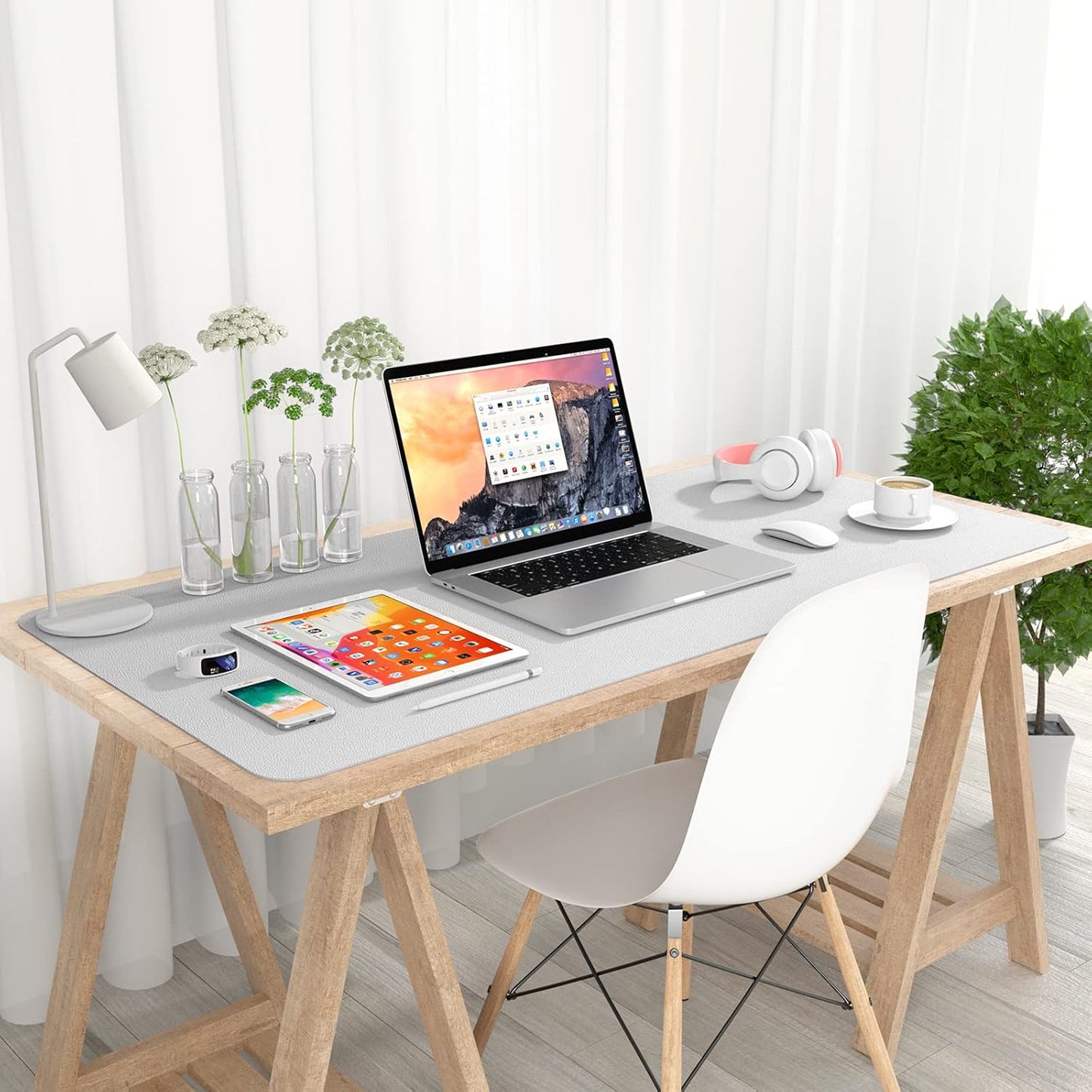 Hsurbtra Desk Pad, 23.6" x 13.8" PU Leather Desk Mat, M Extended Mouse Pad, Waterproof Desktop Blotter Protector, Non-Slip Ultra Thin Small Laptop Keyboard Writing Mat for Office Home, Pink
