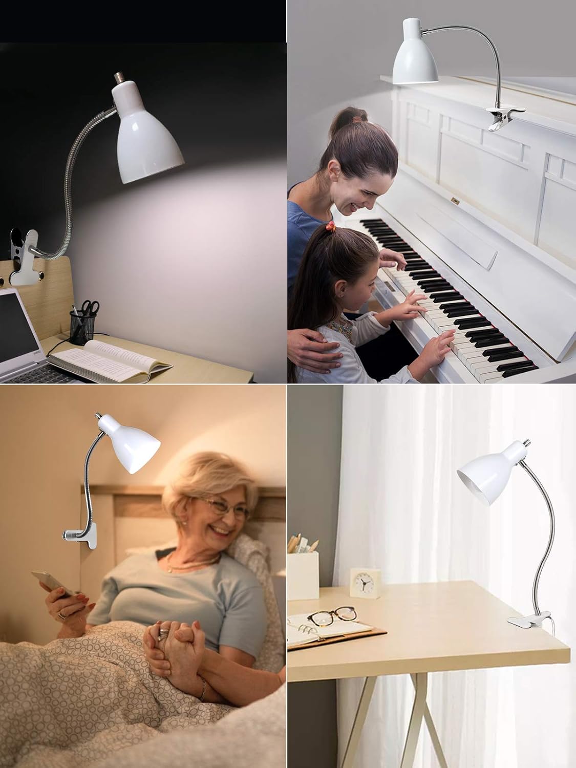 Desk lamp Eye-Caring Table Lamps, 360°Rotation Gooseneck Clip on Lamp Reading Light Portable Reading Book Light Clamp Study Desk Lamps for Bedroom and Office Home Lighting (Black)