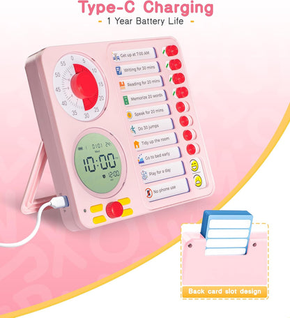 3-in-1 Visual Timer Task Timer with Chore Chart Board, ADHD Tool for Kids Adults Visual Schedule for Kids with Autism, Daily Checklist for Home, School, Classroom, Desk, Chore Chart