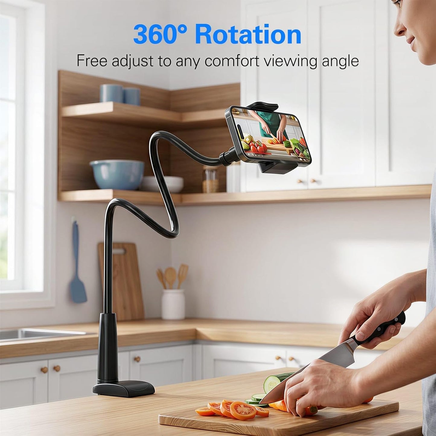 MAGIPEA Gooseneck Phone Holder for Bed, Flexible Overhead Cell Phone Mount for Desk, Hands-Free Viewing Clamp Stand Compatible with iPhone 17 16 15 Pro Max and 3.5-7" Devices