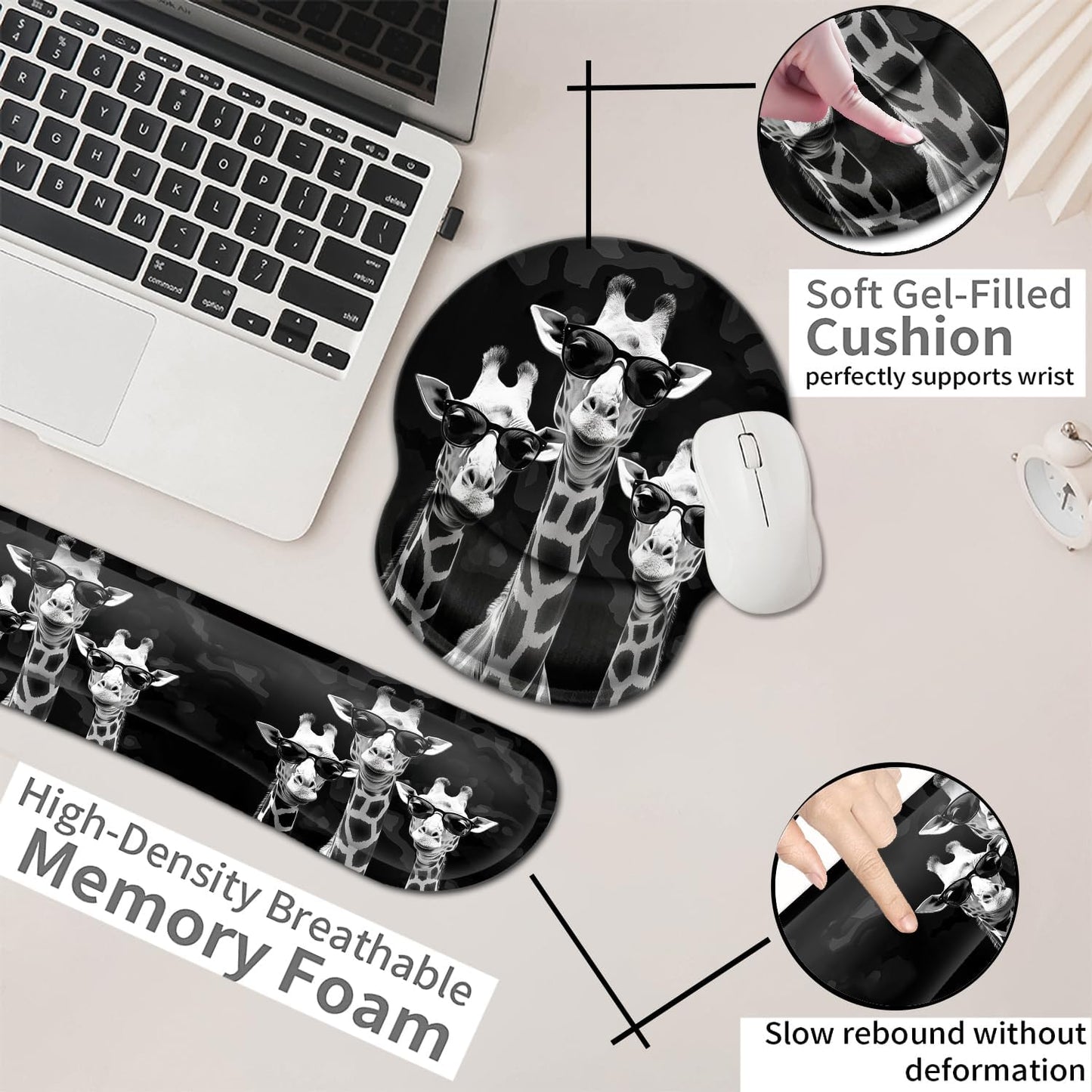 Mouse Pad with Wrist Support, Ergonomic Gel Mouse Pad Beautiful Flowers,Pink Hyacinths on Wood Panel，Non-Slip Durable, Memory Foam Keyboard Wrist Rest, Suitable for Office Typing Games