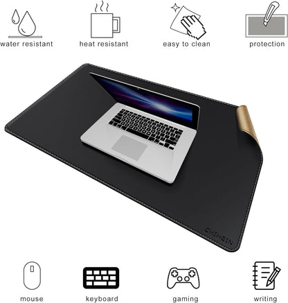 Chihein 2XL 35" x 16" Cork & PU Leather Desk Mat, Dual Sided Desk Pad Protector, Waterproof Writing Blotter for Gaming, Office, Home (Black)