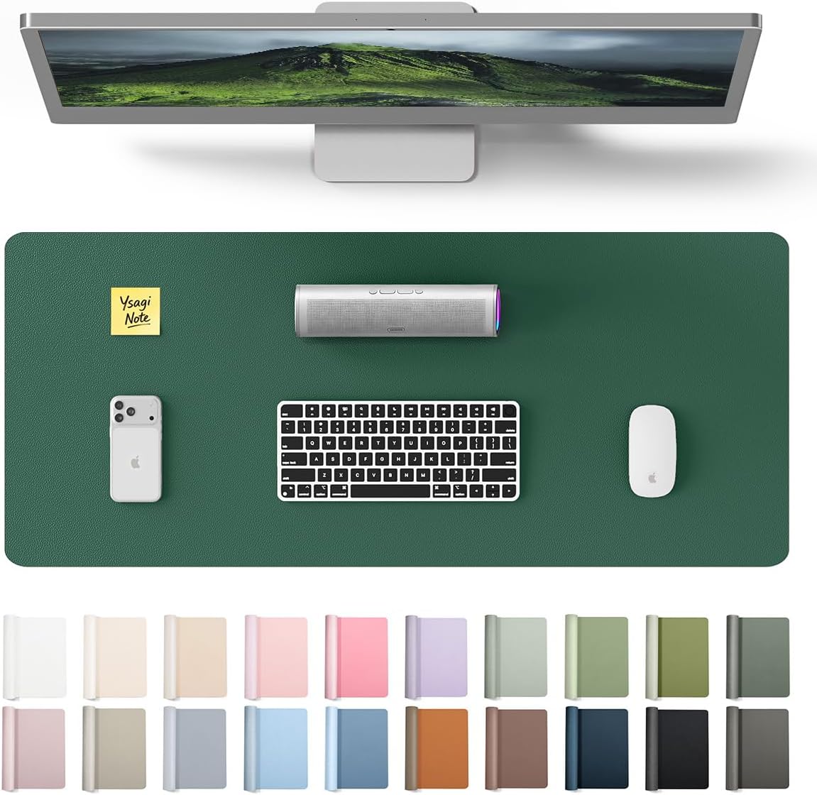YSAGi Large Extended PU Leather Desk Pad Protector – Non-Slip Waterproof Desk Mat for Office & Home, Easy Clean Mouse Pad & Laptop Writing Blotter 35.4"x17" Black - Colors A