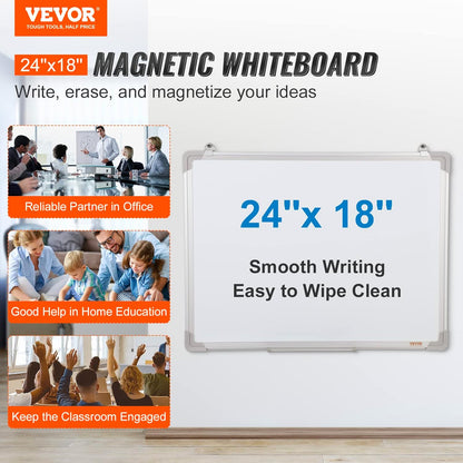 VEVOR Magnetic Glass Whiteboard, Dry Erase Board 36"x24", Wall-Mounted Large White Glassboard Frameless, with Marker Tray, an Eraser and 2 Markers, Black