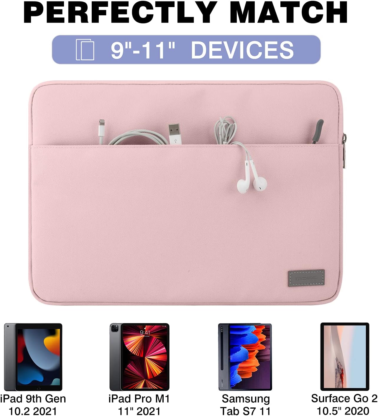 MoKo 9-11 Inch Tablet Sleeve Bag Carrying Case Fits iPad Pro 11 M5/Air M3, iPad A16 2025, i-Pad 10th 10.9, i-Pad 9/8/7th Gen 10.2, iPadAir 5/4th 10.9, Tab S8 11"/Tab A 10.1,Cloudy Pink