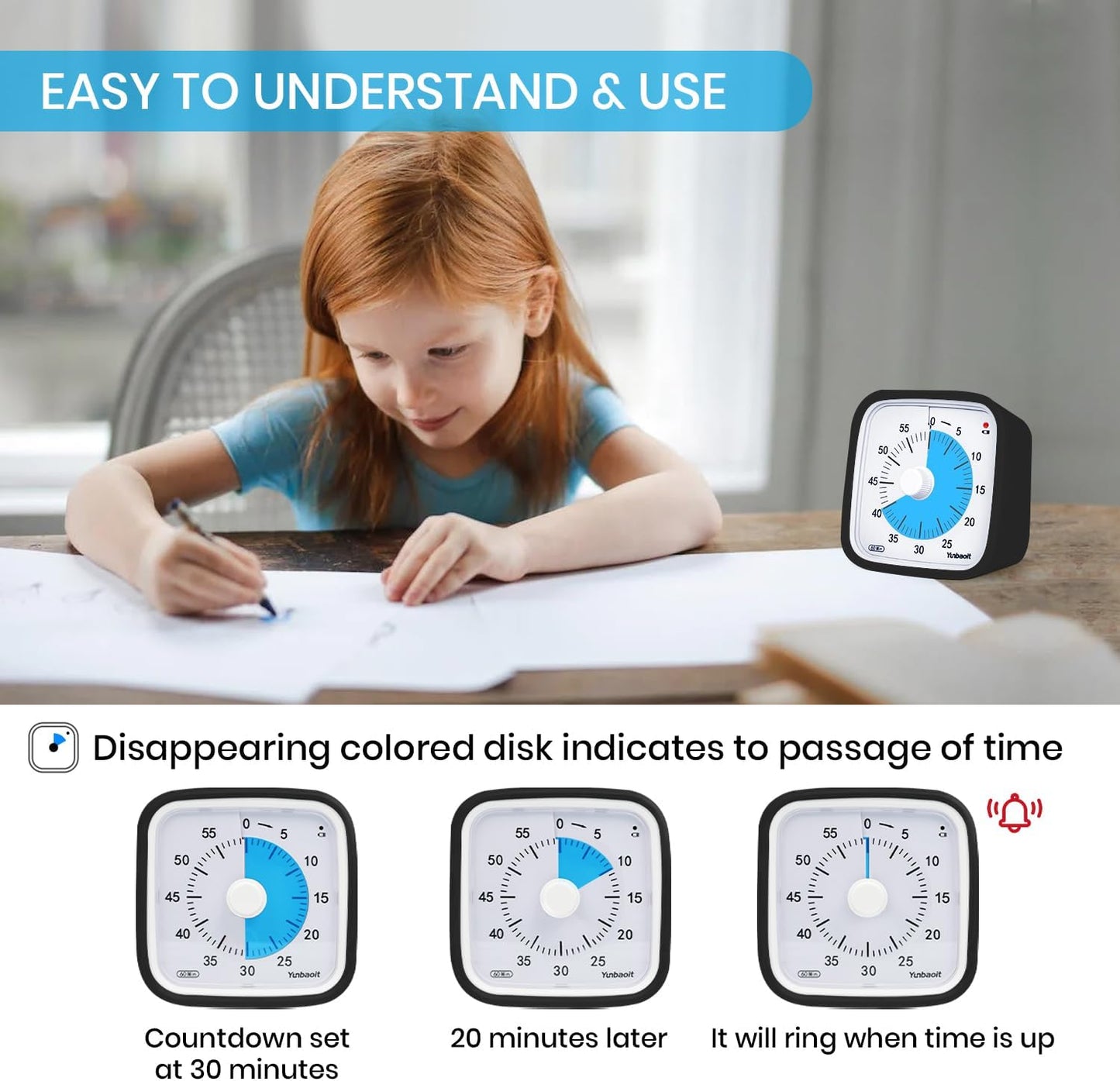 Yunbaoit Visual Timer with Protective Case, Rainbow Disk 60 Minute Countdown Timer for Kids and Adults, Silent Time Management Tool(Blue Rainbow)
