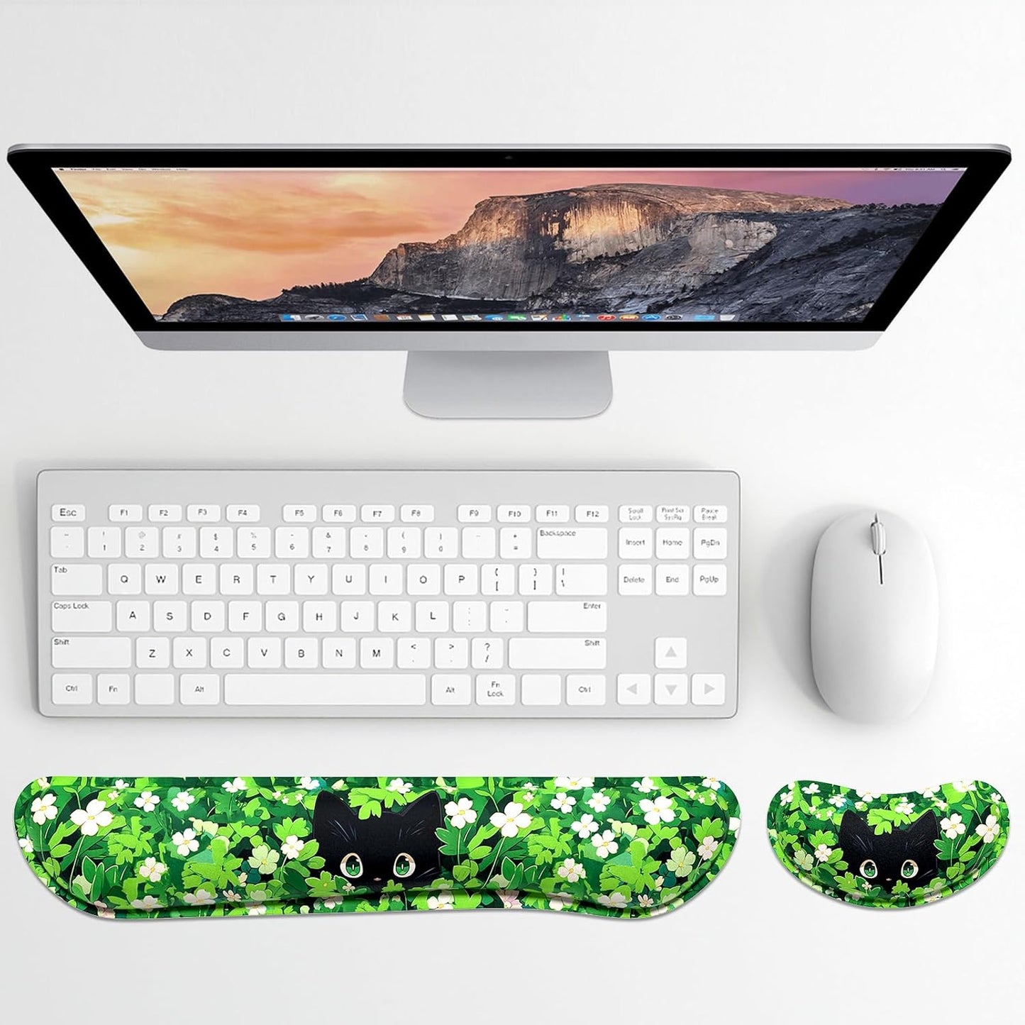 Dapesuom Enlarge Keyboard Wrist Rest, Memory Foam Wrist Cushion for Desk Mat Support, Cute Pain Relief Keyboard Mouse Pad Rests Set with Non-Slip Base for Gaming Laptop Office Computer, Elegant Flower