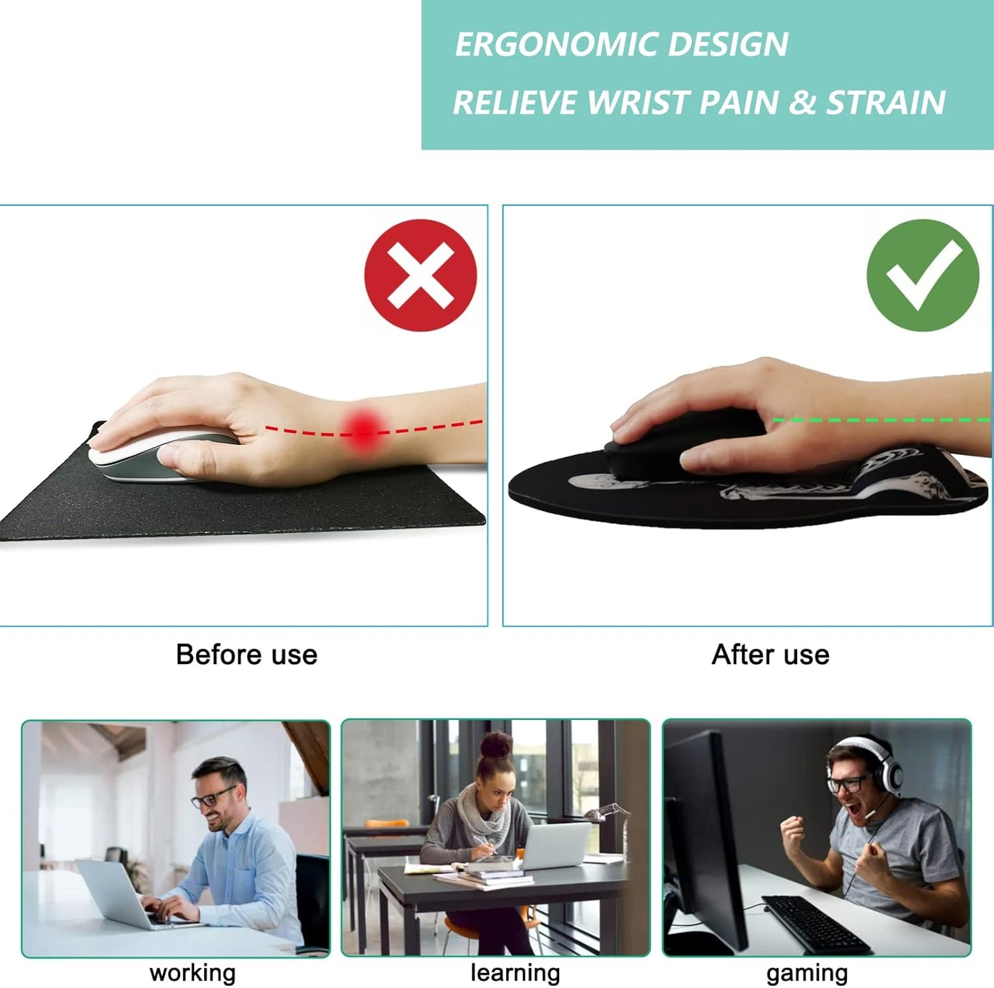 Mouse Pad with Wrist Support, Ergonomic Mouse Pad with Memory Foam Wrist Rest Cushion, Non-Slip Rubber Base Gaming Mice Pad for Home Office Computer Laptop, Flowers Grass