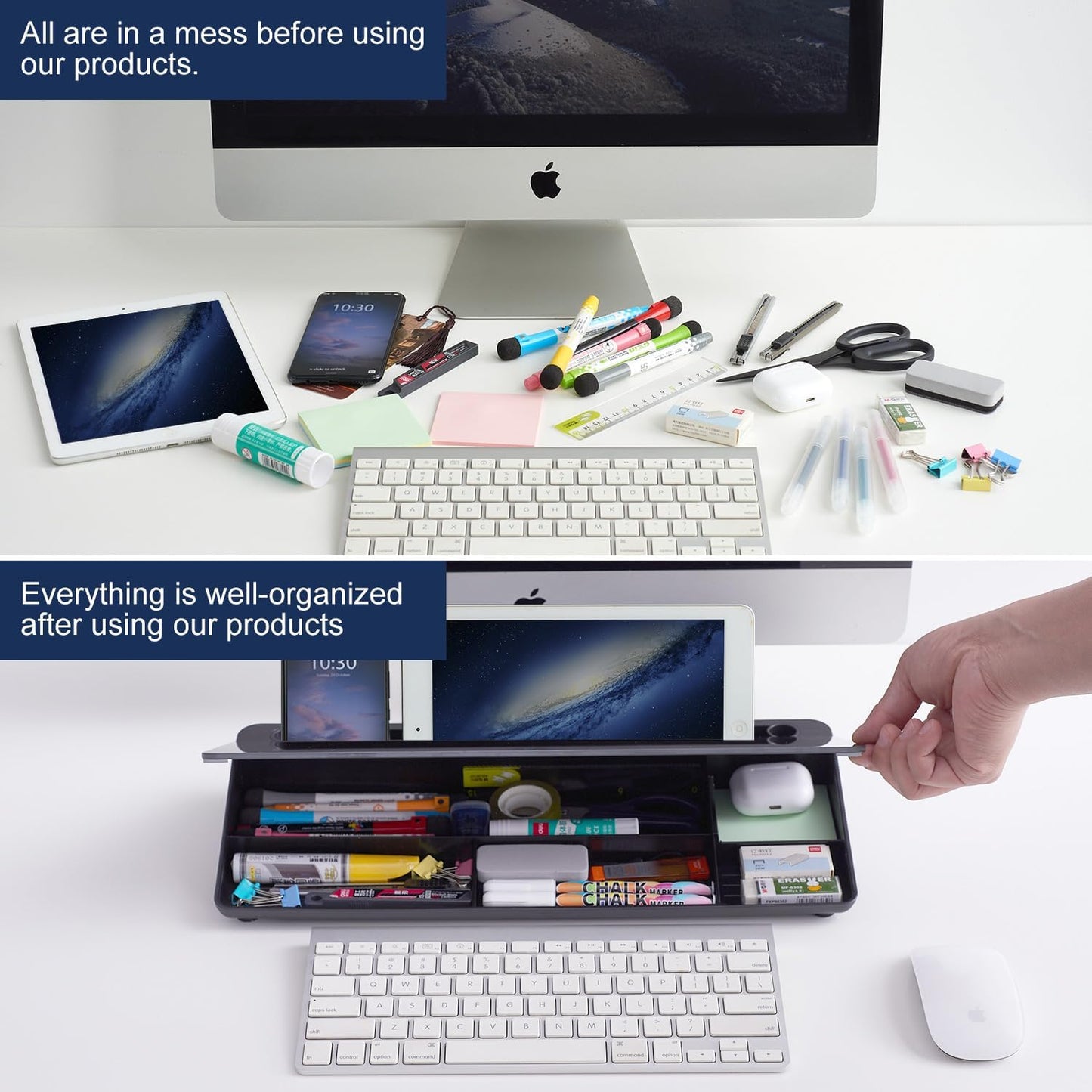 Desktop Glass White Board with Storage ＆ Small Desktop Glass Dry-Erase whiteboard