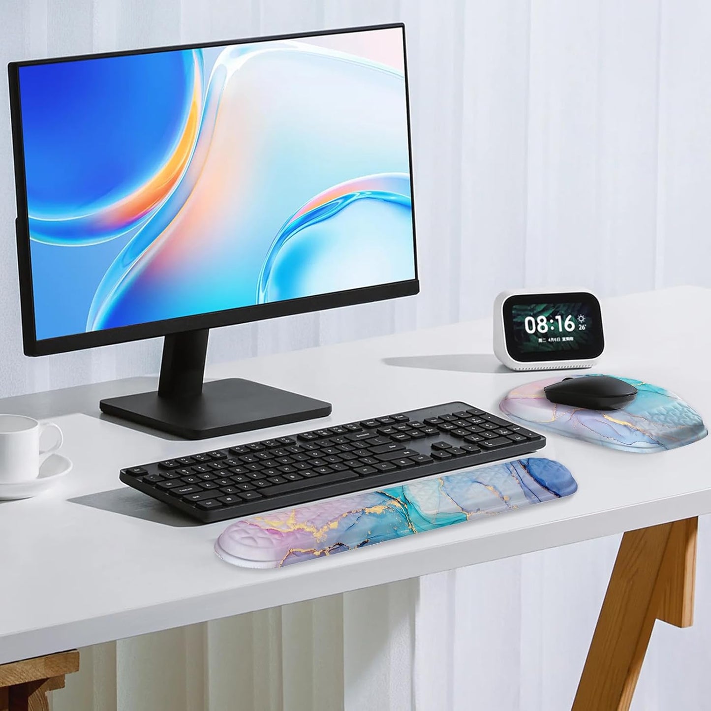 Mouse Pad with Wrist Rest, Comfortable Keyboard Wrist Rest, Memory Foam Wrist Rest for Computer Keyboard, Ergonomic Mouse Pad Set for Easy Typing & Pain Relief for Office Black