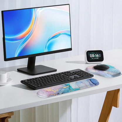 Mouse Pad with Wrist Rest, Comfortable Keyboard Wrist Rest, Memory Foam Wrist Rest for Computer Keyboard, Ergonomic Mouse Pad Set for Easy Typing & Pain Relief for Office Black