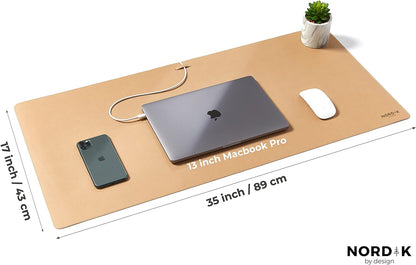 Nordik Leather Desk Mat Cable Organizer - Pebble Black 35 X 17 inch - Premium Mouse Mat - Felt Vegan Leather Desk Pad Protector - Desk Blotter Matt Keyboard - Large Desk Matt for Desktop Computer