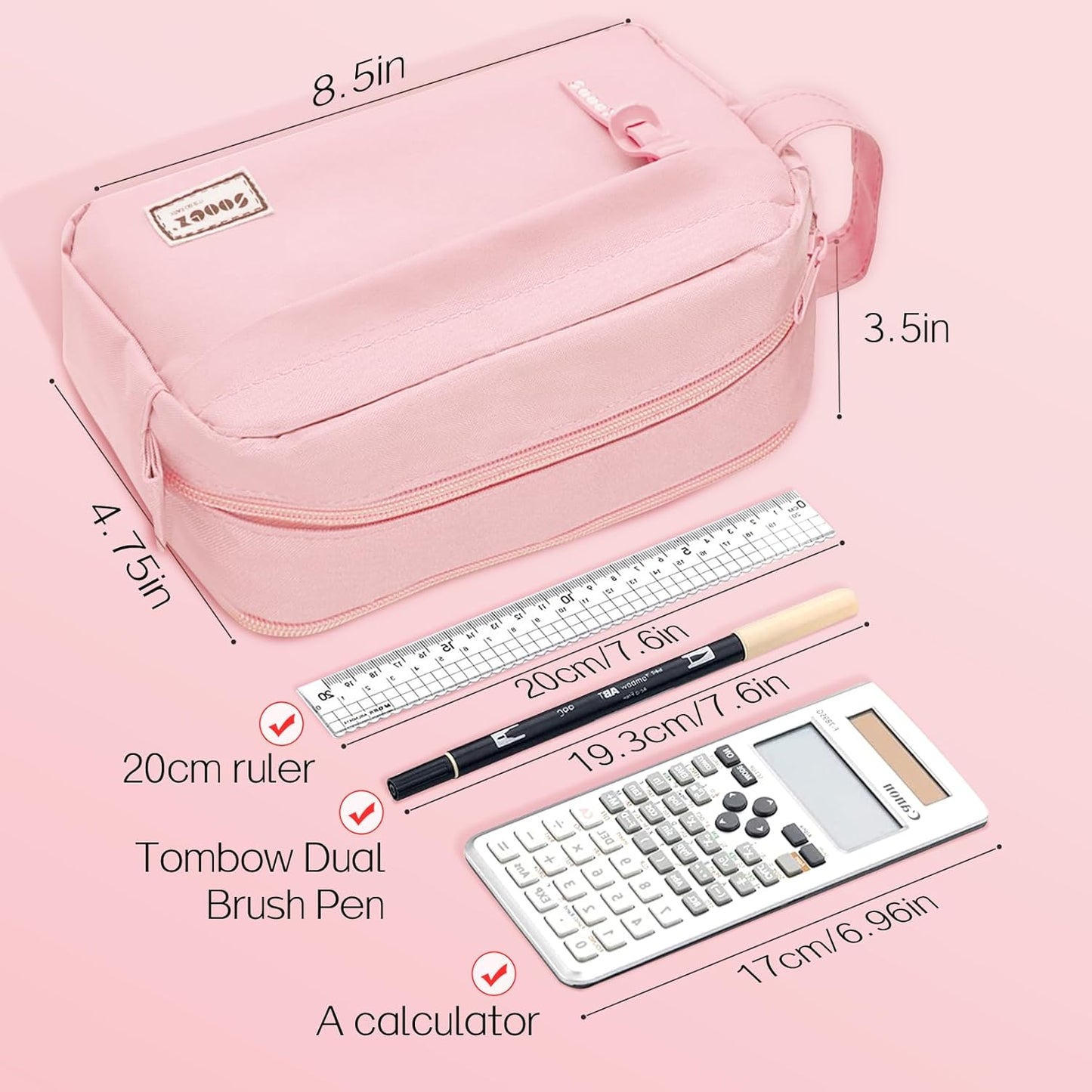Sooez Original High Capacity Pencil Case, Big Pencil Bag Pouch Box Organizer Pen Case, Aesthetic Supply for Girls Adults, Portable Journaling Supplies with Easy Grip Handle & Loop, Mint Green