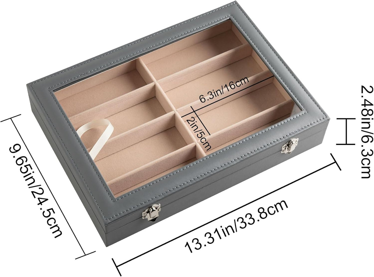 Frebeauty Sunglass Organizer,PU Leather Glasses Organizer,8-Slot Sunglasses Tray,Men's/Women's Sunglasses Box,Sunglass Case,13.3 x 9.6 x 1.5 Inches,Eyeglass/Eyewear Display Tray(Grey)