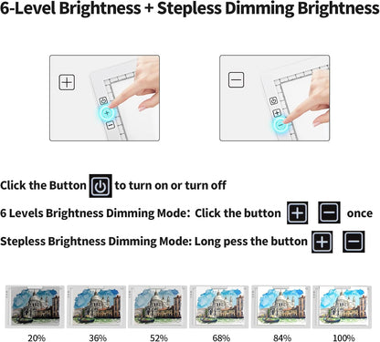 A4 Wireless LED Light Pad with Carry Bag, Innovative Stand and Top Clip, TOHETO Rechargeable Light Box Stepless Dimmable and 6 Levels Brightness Cordless Light Board for Tracing Weeding Vinyl (Black)