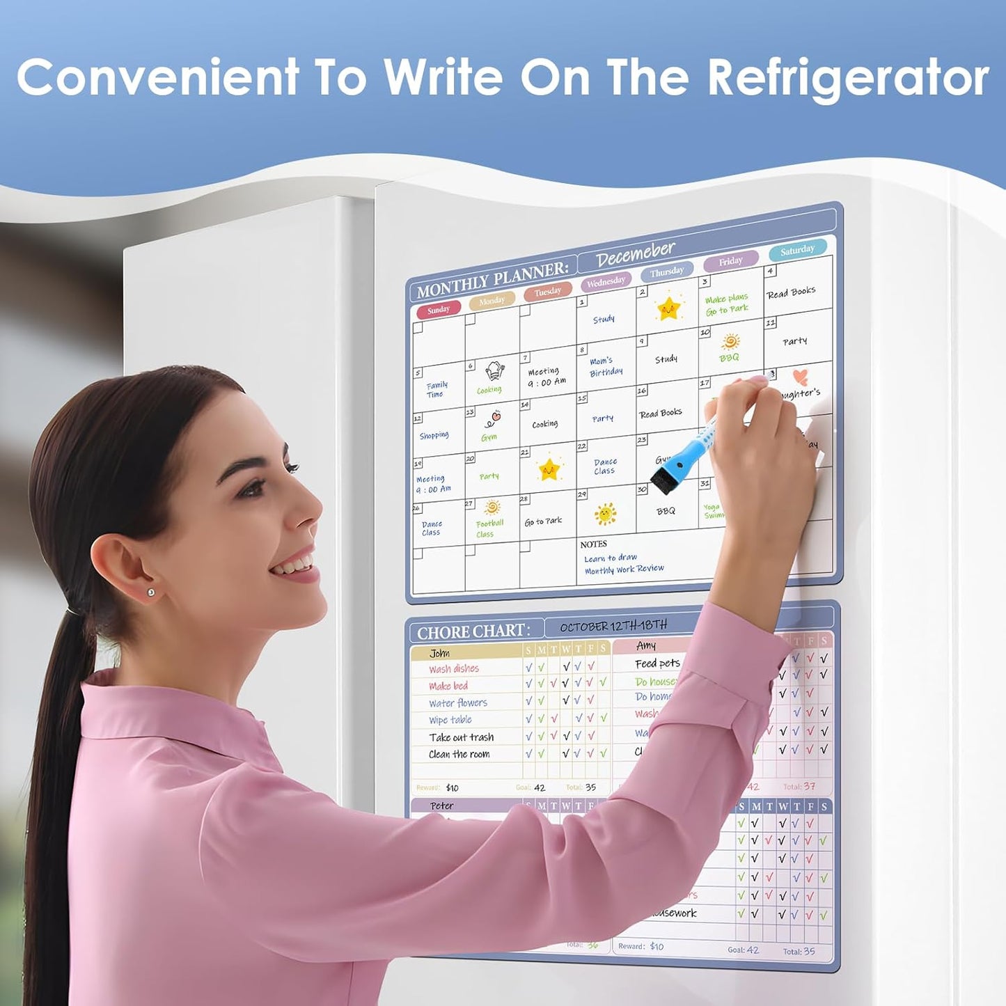MaxGear Weekly Dry Erase Board for Fridge, 16"x12" Magnetic Calendar Whiteboard Planner for Refrigerator with Stain Resistant Technology, Include 7 Fine Point Markers and 1 Eraser