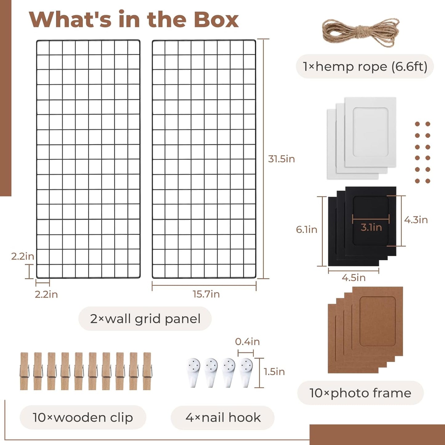 Lnrueg Wire Wall Grid Panel with Wall Grid Shelf with Photo Frames for Photo Display, Metal Mesh Message Board Memo Boards, Heavy Duty Gridwall Display Rack for Art Retail Display (Black-A)