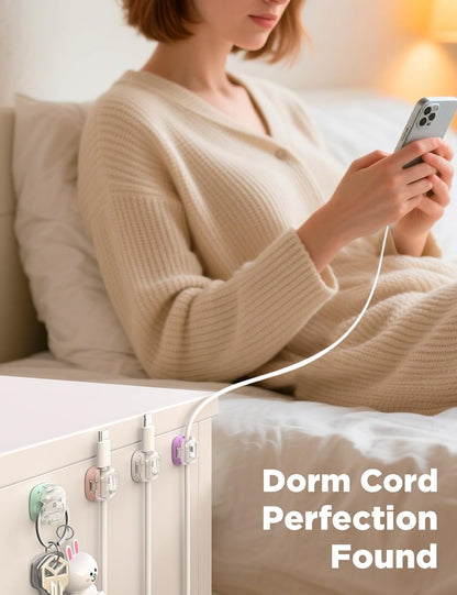 Cord Organizer, 8 Pack Cable Clips [1s Lock & Strongest Adhesive] Spring Cable Management, Cord Holder for Nightstand, Home Office Desk Accessories, Women Teen Cute Room Decor College Dorm Essentials