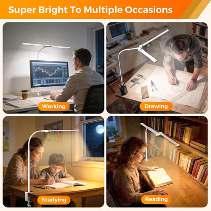 SKYLEO Led Desk Lamp for Home Office - 2400LM Ultra Bright Desk Light -Eye Caring Desk Lamp with Clamp - Adjustable Office Lamp with Remote Control- Easy Installation - 24W Black