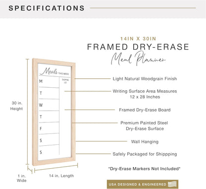 MCS Dry Erase Weekly Planner 11x24 Walnut Framed Calander Whiteboard for Wall, Plan Your Week with Family Weekly Planner for Dinners, Sports, Events & More