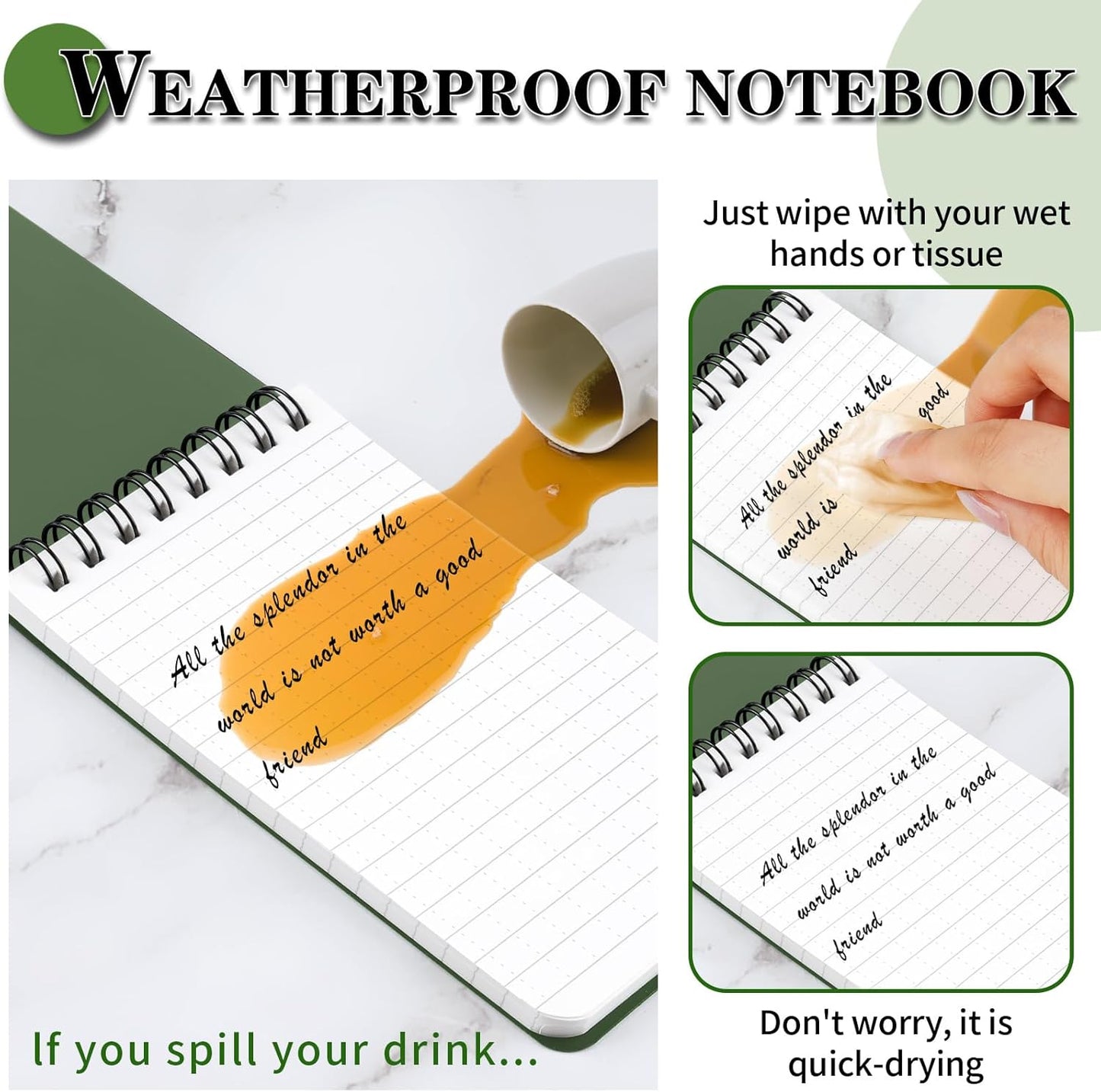 COIDEA Waterproof Notebook, 4 Pack Top-Spiral Pocket Notepad, 3" x 5" Weatherproof NotePad, All Weather Police Pocket Notebook Little Memo Steno Note Pads for Outdoor Office School Recording, Black