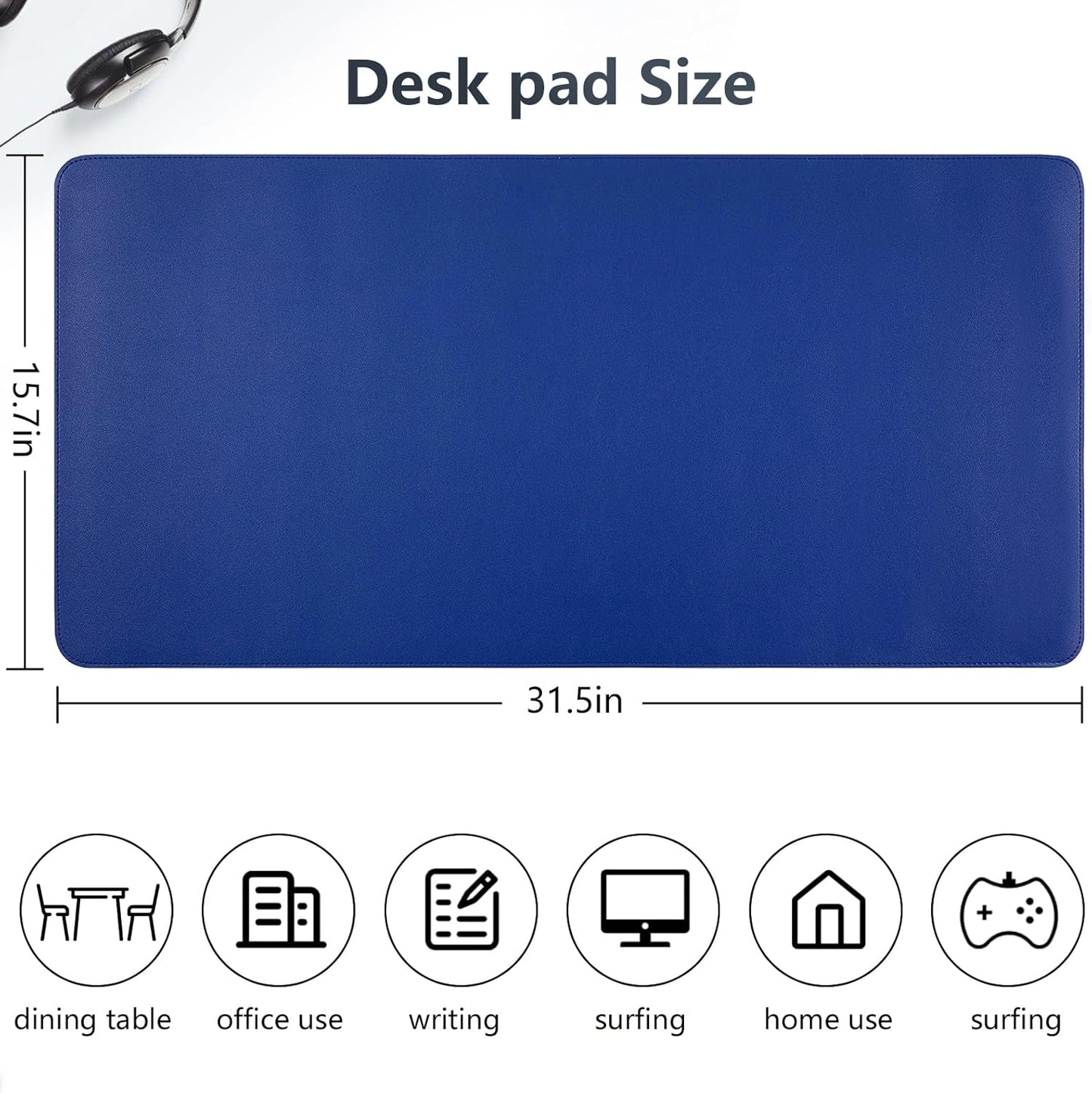 Dual-Sided Desk Pad, Large Mouse Pad - Natural Cork & PU Leather Non-Slip Waterproof Desk Mats for Office and Home (Blue, 31.5" x 15.7")