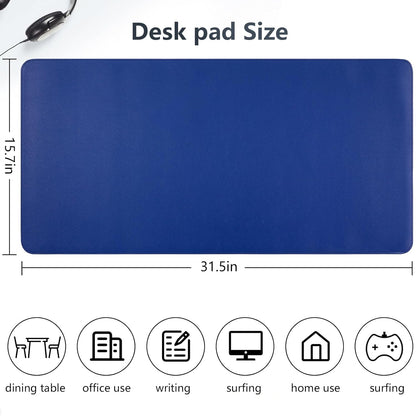 Dual-Sided Desk Pad, Large Mouse Pad - Natural Cork & PU Leather Non-Slip Waterproof Desk Mats for Office and Home (Blue, 31.5" x 15.7")