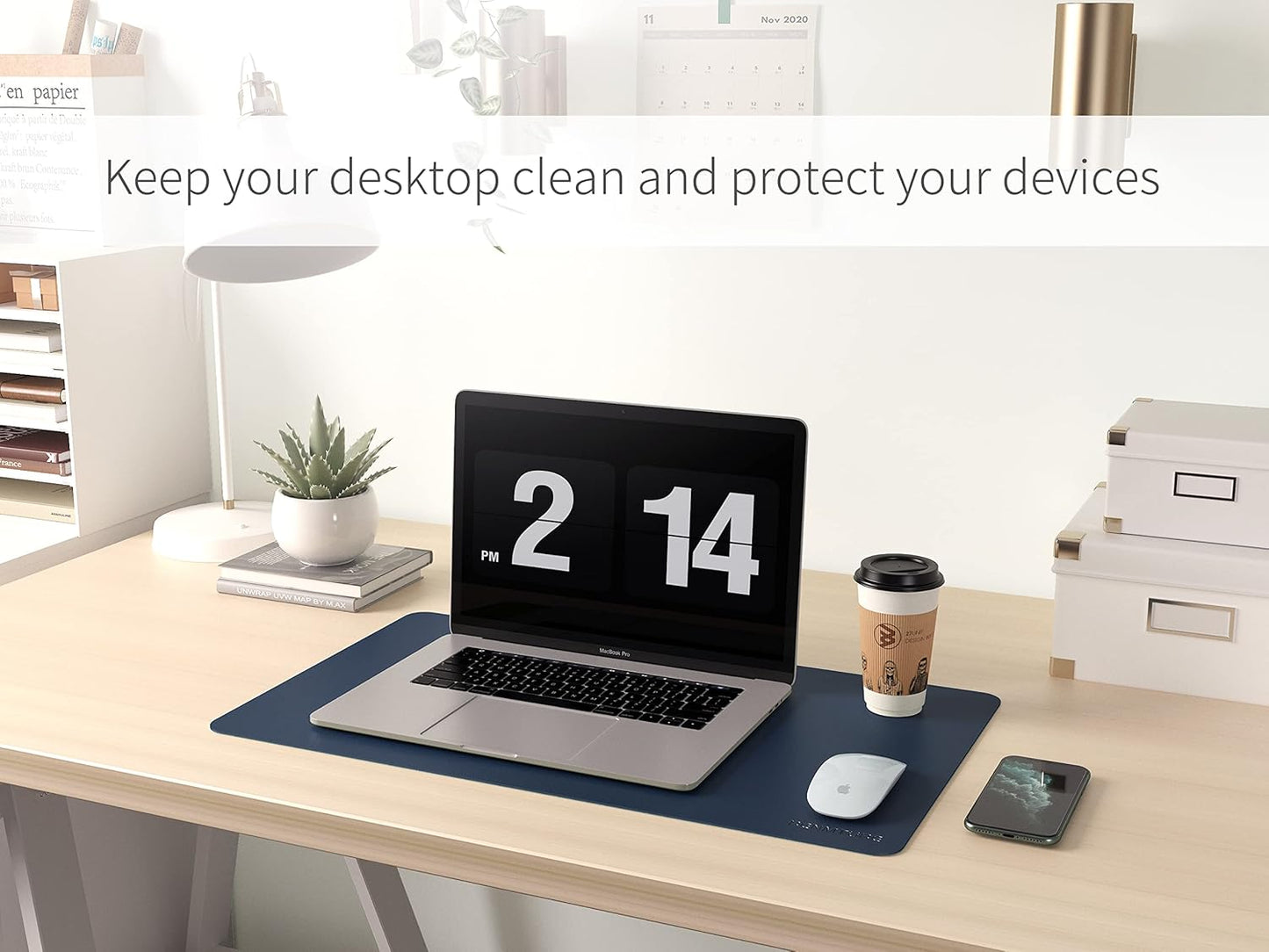 RENMTURE Dual-Sided Mouse Pad, Natural Cork & PU Leather Large Desk Pad for Office and Home Work, Desk Protector Non-Slip, Waterproof, Easy Clean (Olive Green, 32"x16")