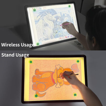 YINGWOND Rechargeable A4 Light Pad with Stand,7100LUX Magnetic Diamond Art Light Board,3 Light Colors,Adjustable Brightness,Portable Wireless Light Box for Tracing,Drawing,Sketching
