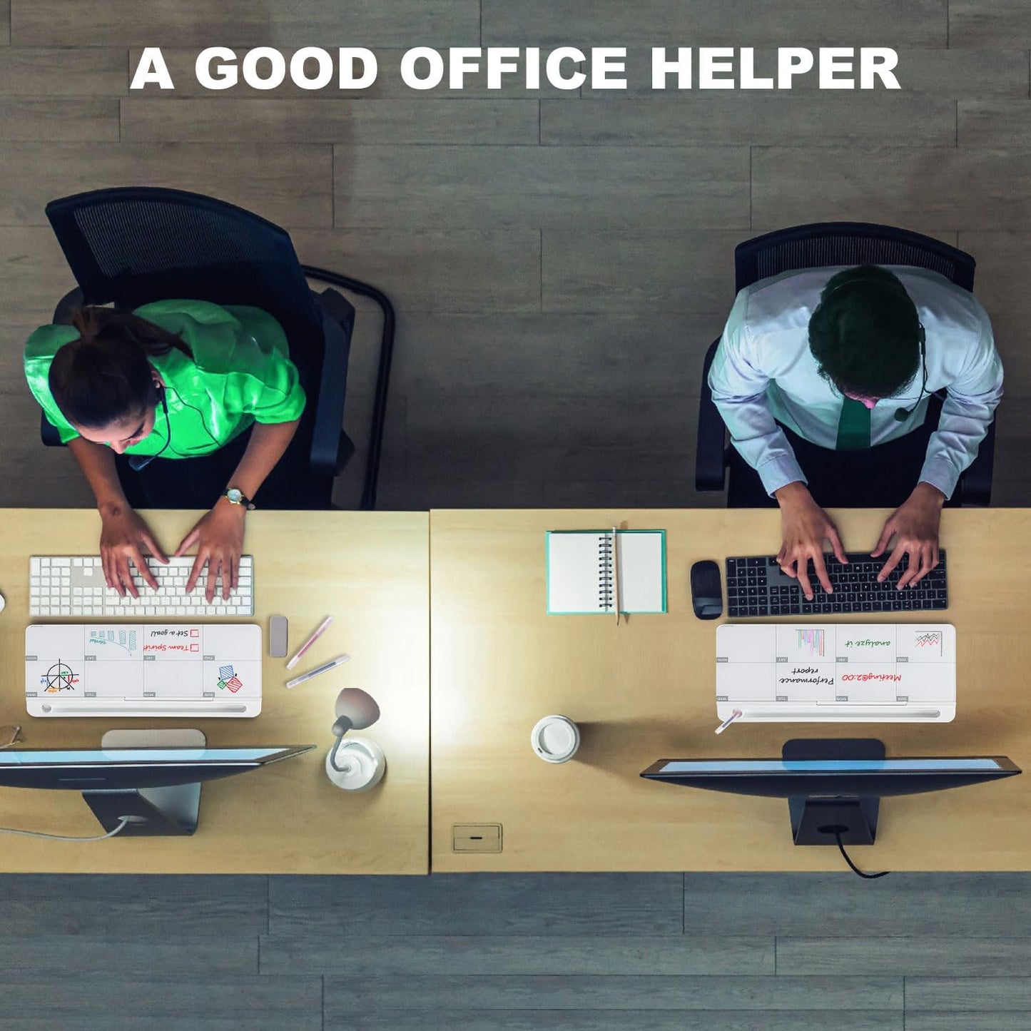 TSJ OFFICE Small Desktop Whiteboard -Glass Dry Erase Board Computer Keyboard Stand White Board Surface Pad with Drawer, Desk Organizers with Accessories for Office, Home, School Supplies - White