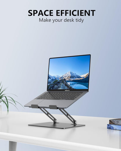 JCZT Adjustable Laptop Stand for Desk, Metal Foldable Laptop Riser, Portable Laptop Holder Mount, Ventilated Cooling Computer Notebook Stand for MacBook Air Pro, All 10-16'' Notebooks Laptops, Pink